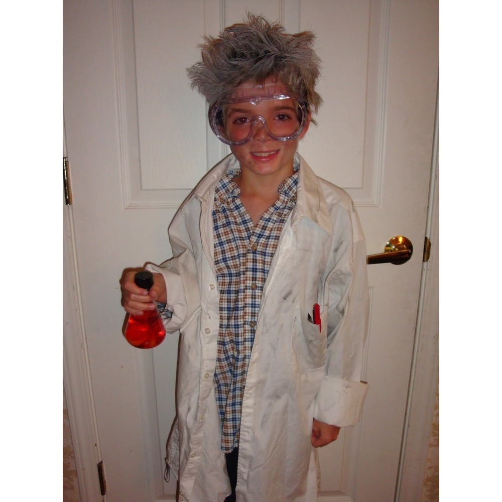 Mad Scientist Halloween Costume Handmade Kids 4 pc Lab Coat Beaker Goggles Youth